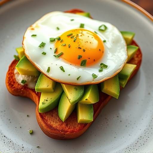 Avocado toast topped with a fried egg