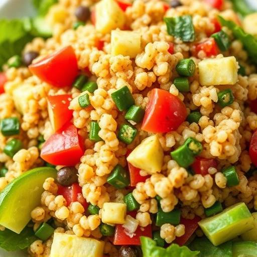 Close-up of a vibrant quinoa salad