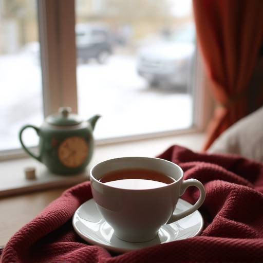 Person enjoying a cup of tea in a cozy setting