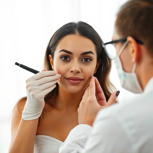 Skincare expert examining a client's skin